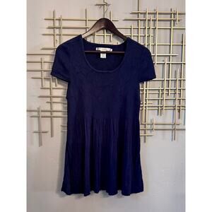 Studio M Blue Ribbed Tunic Top Small Short Sleeve Stretch